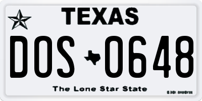 TX license plate DOS0648