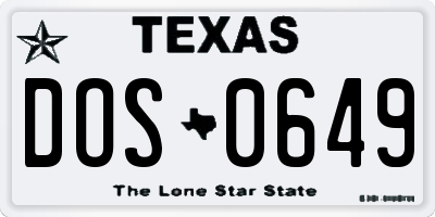 TX license plate DOS0649