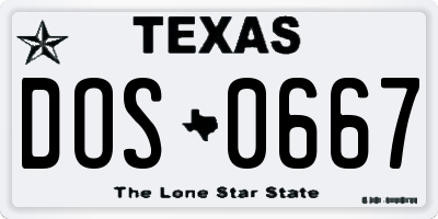 TX license plate DOS0667