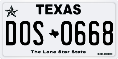 TX license plate DOS0668
