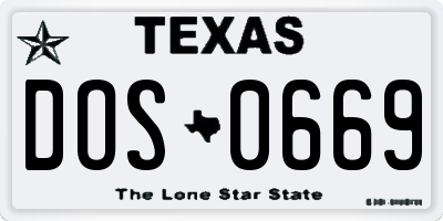 TX license plate DOS0669