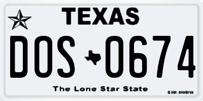 TX license plate DOS0674