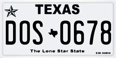 TX license plate DOS0678