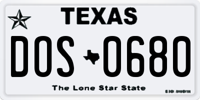 TX license plate DOS0680