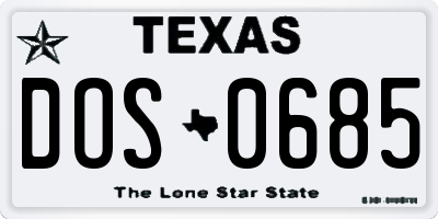 TX license plate DOS0685