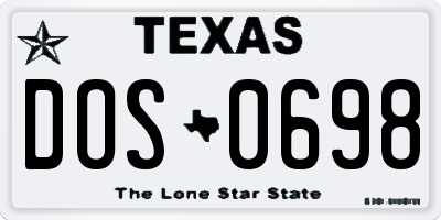 TX license plate DOS0698