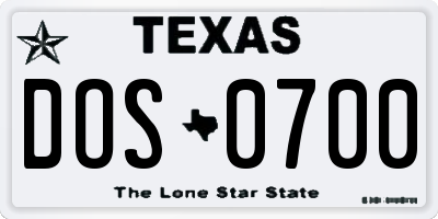 TX license plate DOS0700