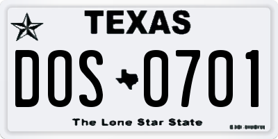 TX license plate DOS0701