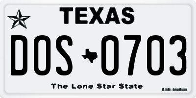 TX license plate DOS0703