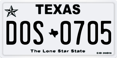 TX license plate DOS0705
