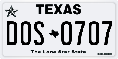 TX license plate DOS0707