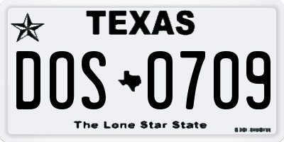 TX license plate DOS0709