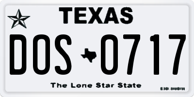 TX license plate DOS0717