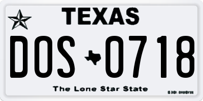 TX license plate DOS0718