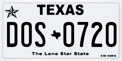TX license plate DOS0720