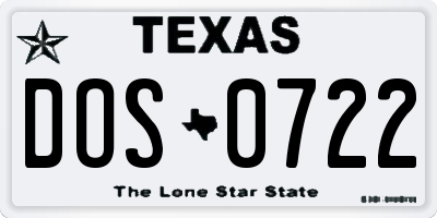 TX license plate DOS0722