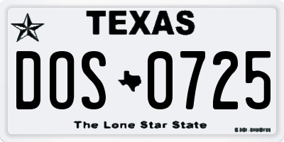 TX license plate DOS0725