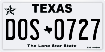 TX license plate DOS0727