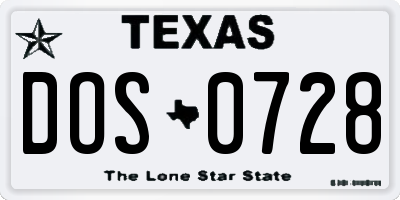 TX license plate DOS0728