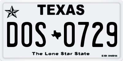 TX license plate DOS0729