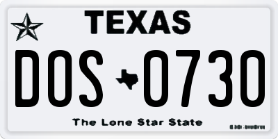 TX license plate DOS0730