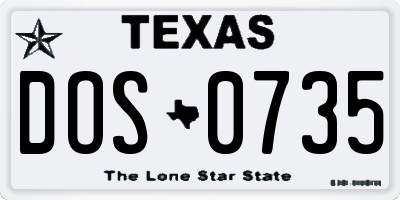TX license plate DOS0735