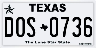 TX license plate DOS0736