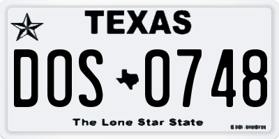 TX license plate DOS0748