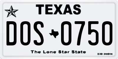 TX license plate DOS0750