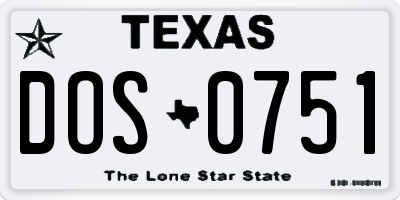 TX license plate DOS0751