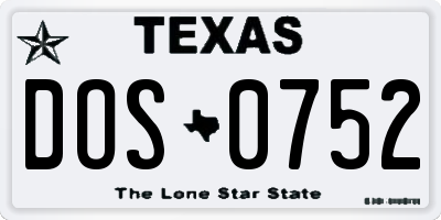 TX license plate DOS0752