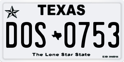 TX license plate DOS0753