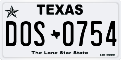 TX license plate DOS0754