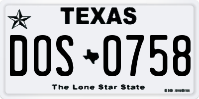 TX license plate DOS0758
