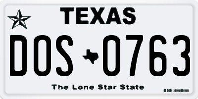 TX license plate DOS0763