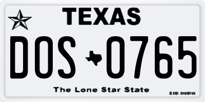 TX license plate DOS0765
