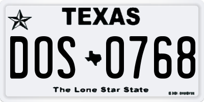 TX license plate DOS0768