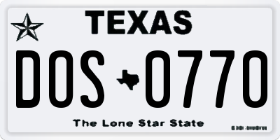 TX license plate DOS0770