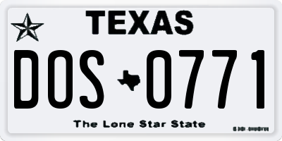 TX license plate DOS0771