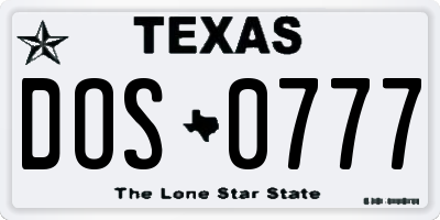 TX license plate DOS0777