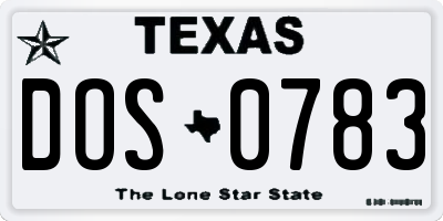 TX license plate DOS0783