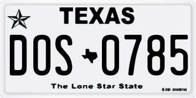 TX license plate DOS0785
