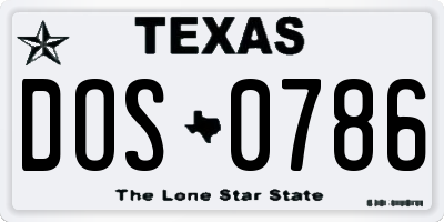 TX license plate DOS0786