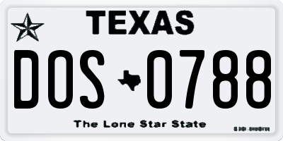 TX license plate DOS0788