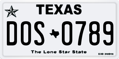 TX license plate DOS0789