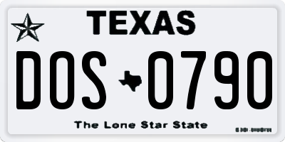 TX license plate DOS0790
