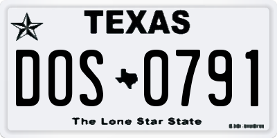TX license plate DOS0791