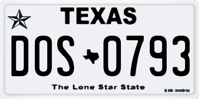 TX license plate DOS0793