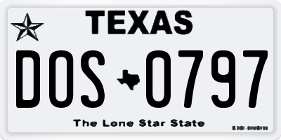TX license plate DOS0797