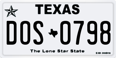 TX license plate DOS0798